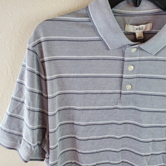 M&S COLLECTION Mens Grey Modal Rich Striped Polo Shirt - Picture 4 of 7
